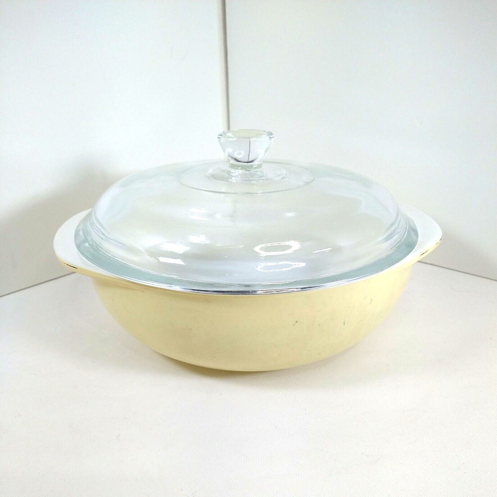 Pyrex 053 A-b B  1 1/2 Qt. Clear Glass‎ Casserole With Lid Yellow 🟡 White 🤍